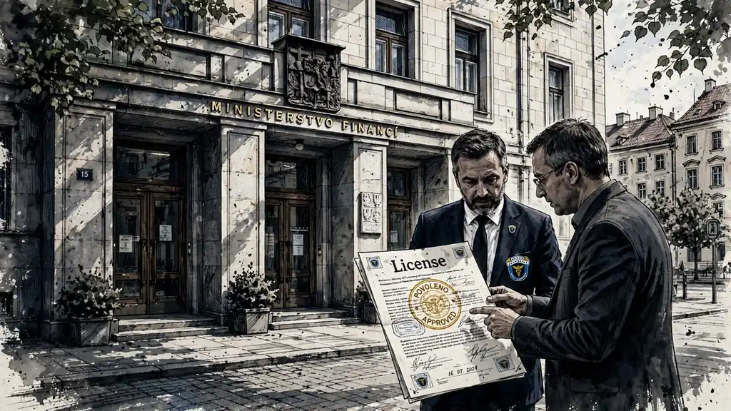 Úředníci před Ministerstvem financí s licencí